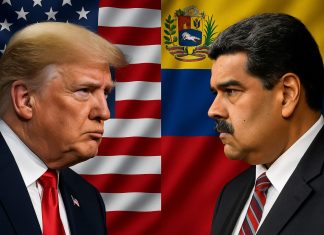 🇺🇸🇻🇪 EN VIVO: Conflicto EE.UU.–Venezuela, minuto a minuto entre Trump y Maduro Donald Trump y Nicolás Maduro frente a frente con banderas de Estados Unidos y Venezuela, representando el conflicto político y militar