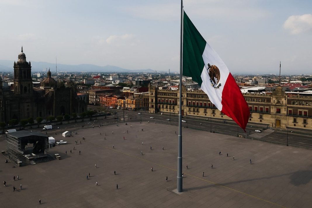 Celebración del Día de la Independencia de México 2025 en el Zócalo Vista aérea del Zócalo de la Ciudad de México iluminado durante la celebración de la Independencia 2025