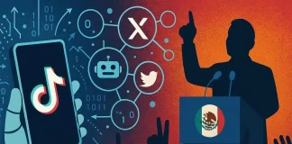 🧨 Algoritmos de redes sociales: cómo TikTok y X moldean la política mexicana Ilustración de algoritmos de redes sociales influyendo en la política mexicana a través de TikTok y X