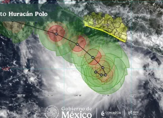 Suspensión de clases por huracán: quién decide y qué pasa con los 185 días del ciclo Gráfico oficial de Conagua con la trayectoria y el cono de viento del huracán Polo