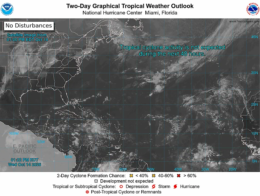 Panorama de ciclones en el Atlántico en los próximos 2 días. Fuente: NHC (NOAA)